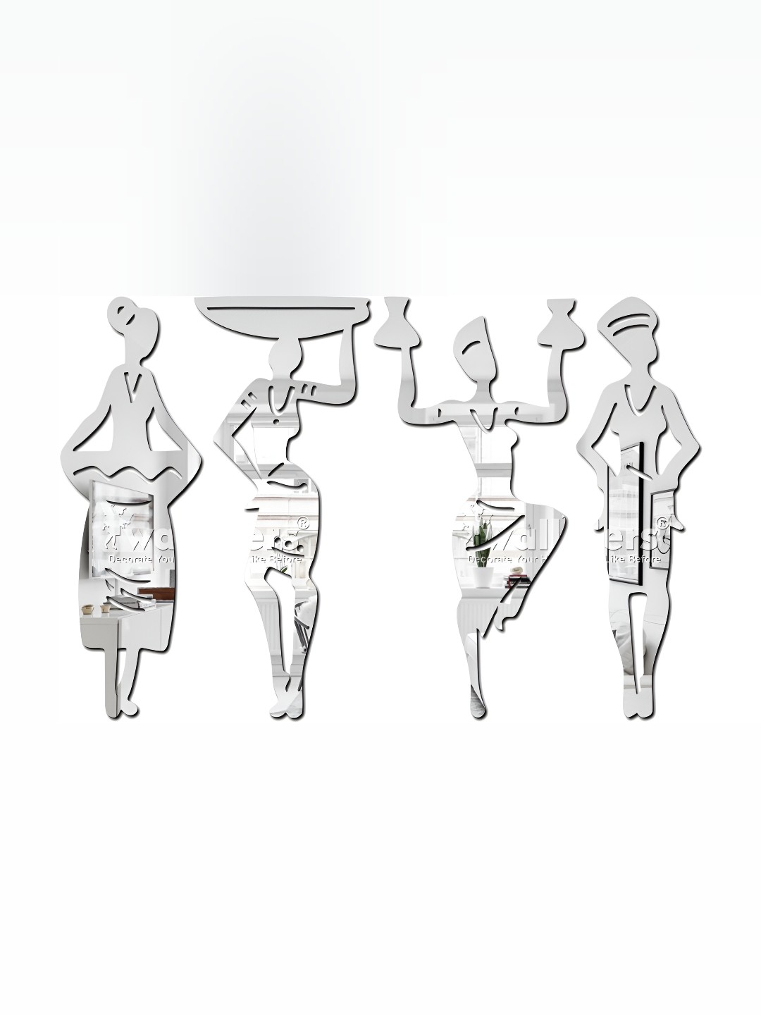 

Wall1ders Silver Toned 4 Pieces Tribal Women 3D Acrylic Mirror Wall Stickers