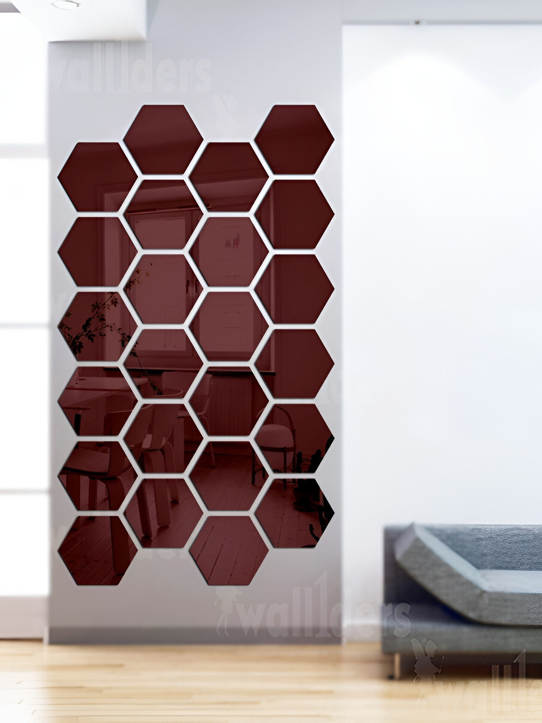 

Wall1ders Brown 24 Pcs Hexagon 3D Mirror Wall Stickers