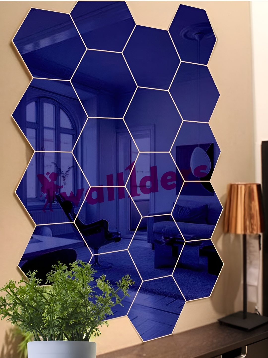 

Wall1ders Blue 20 Pieces Hexagon 3D Mirror Wall Stickers