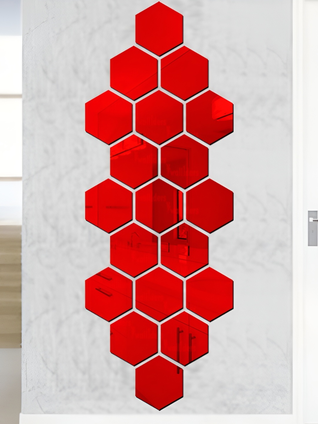 

Wall1ders Red 20 Pieces Hexagon 3D Mirror Wall Stickers