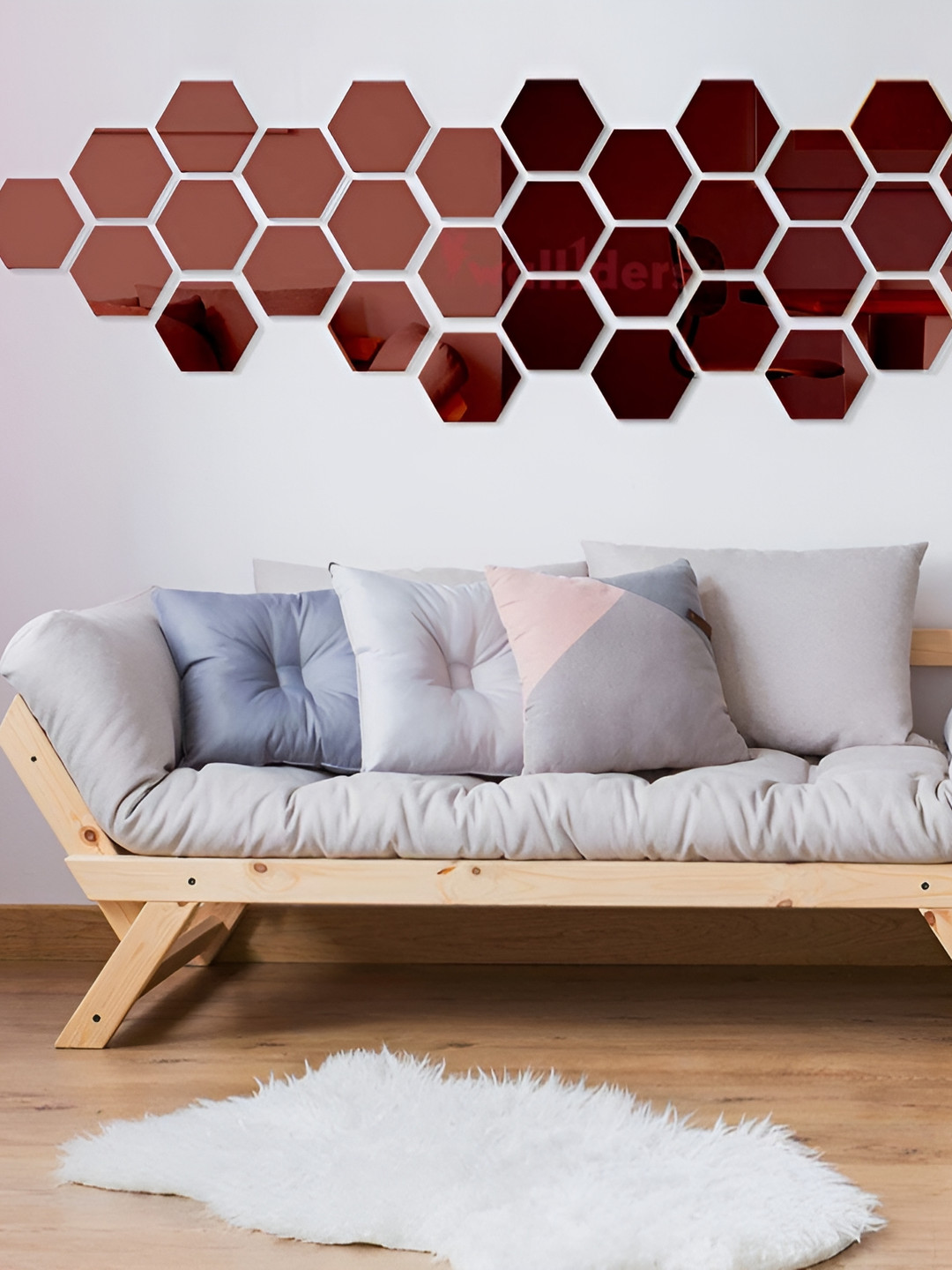 

Wall1ders Brown 31 Pieces Hexagon 3D Mirror Wall Stickers
