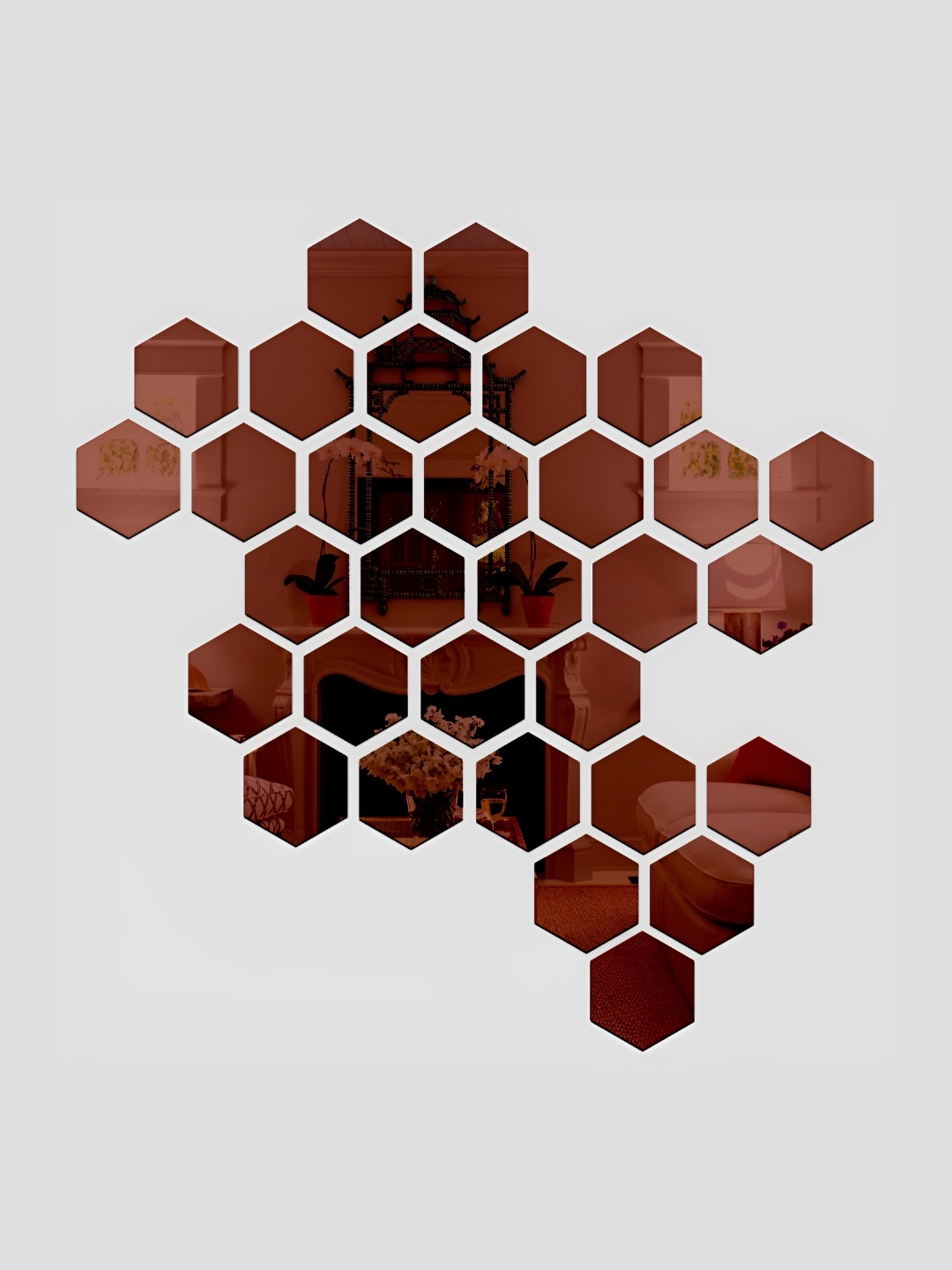 

Wall1ders Brown 31 Pieces Hexagon 3D Mirror Wall Stickers