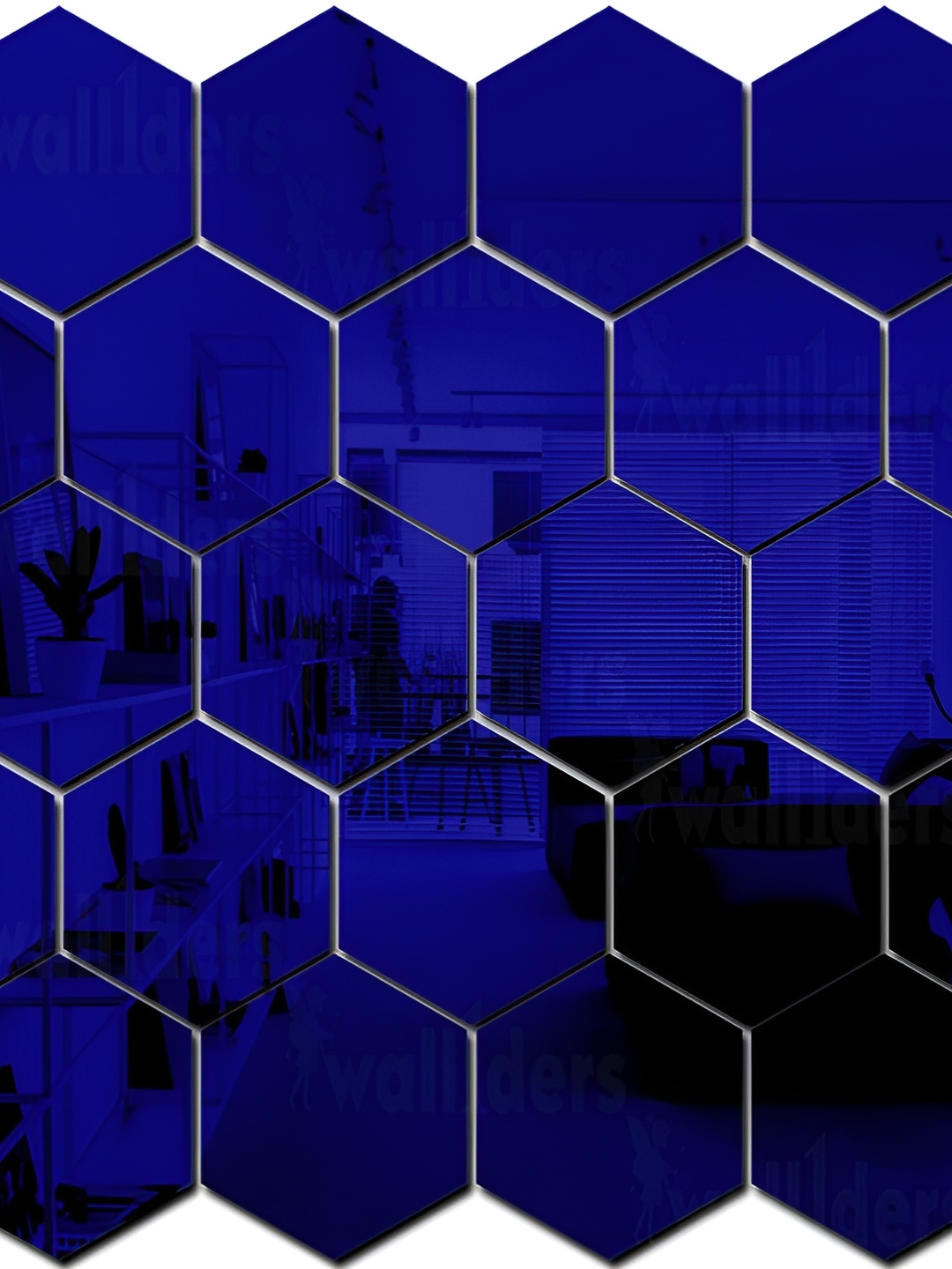 

Wall1ders Blue 28 Pieces Hexagon 3D Mirror Wall Stickers