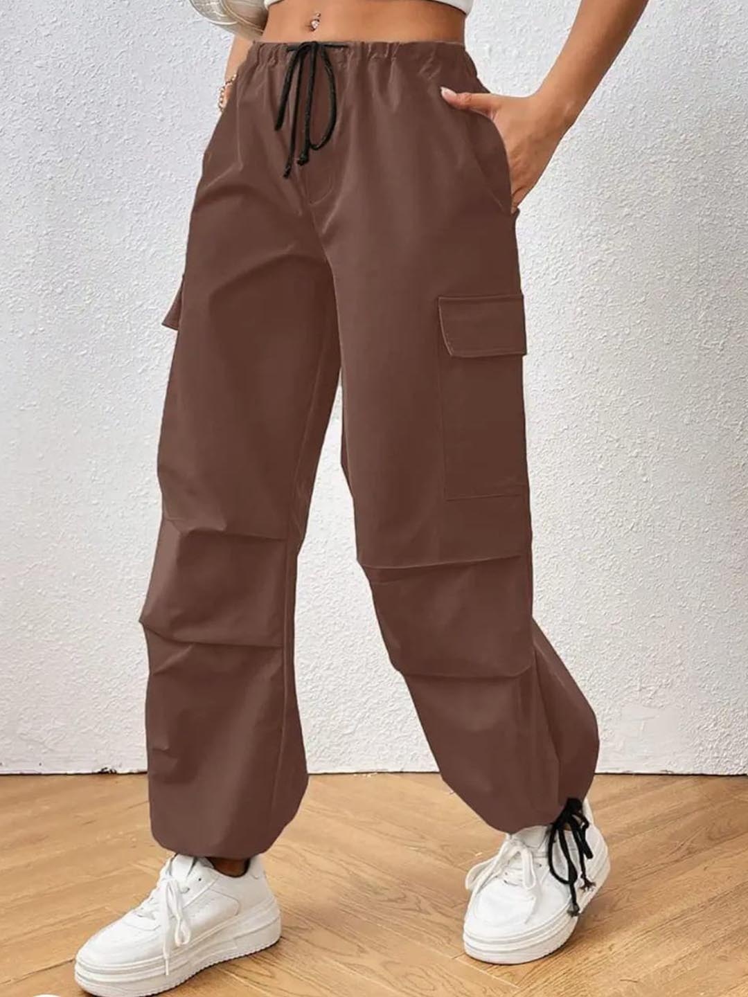 

BROADSTAR Women Baggy Fit Parachute Trousers, Brown