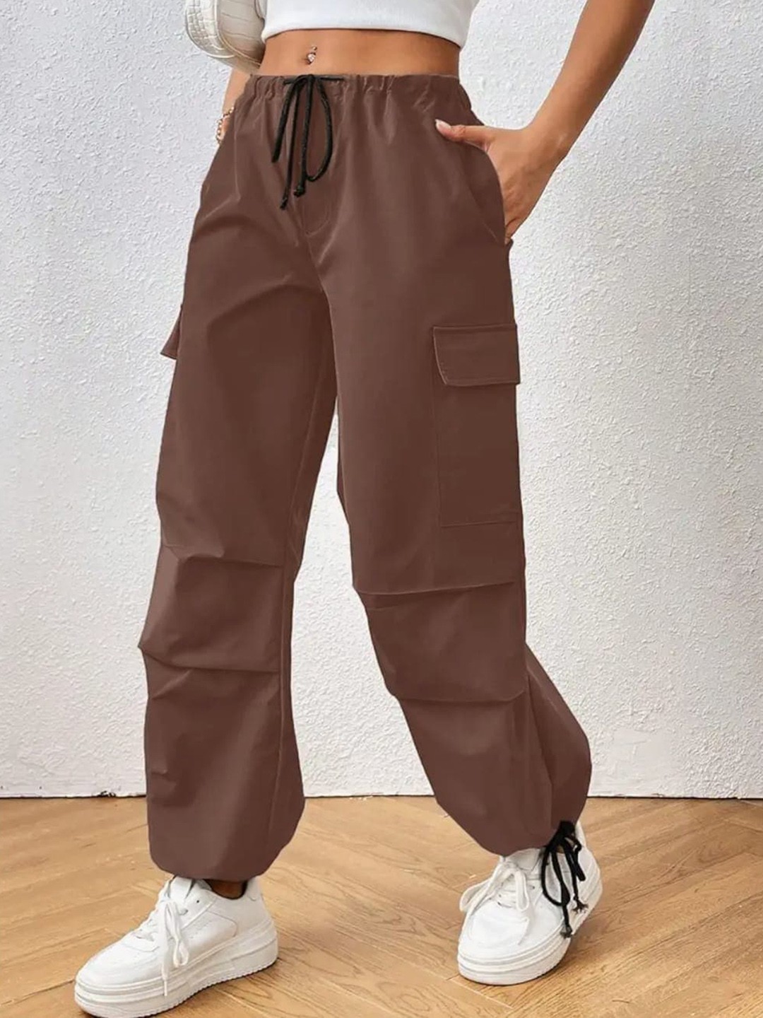 

BROADSTAR Women Smart Baggy Fit Parachute Trousers, Brown