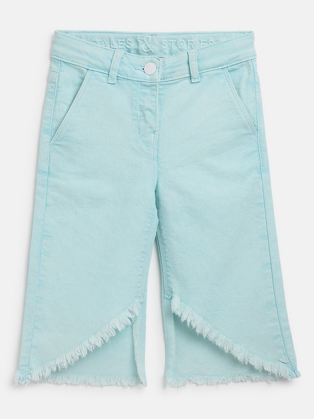 

TALES & STORIES Girls Flare Fit Washed Capri, Blue