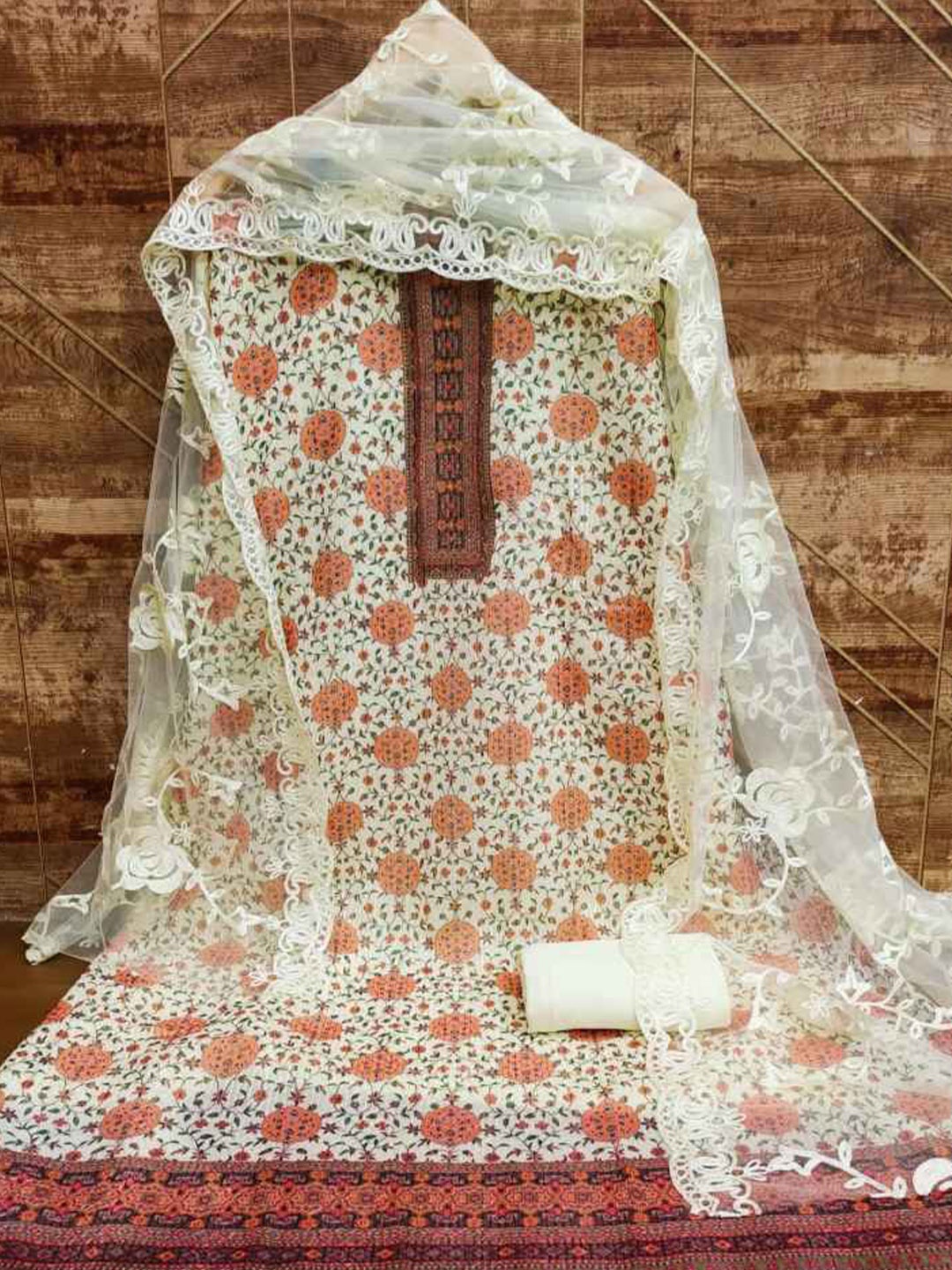 

faxofab Pure Cotton Unstitched Dress Material, Orange