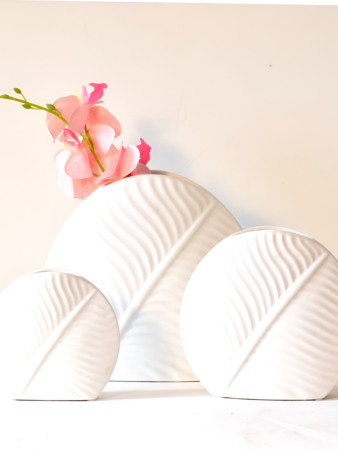 

Morcee White 3 Pieces Ceramic Leaf Vases