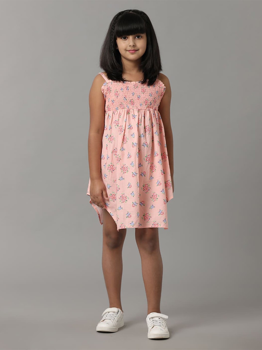 

UNDER FOURTEEN ONLY Girls Floral Printed Cotton Fit and Flare Dress, Peach