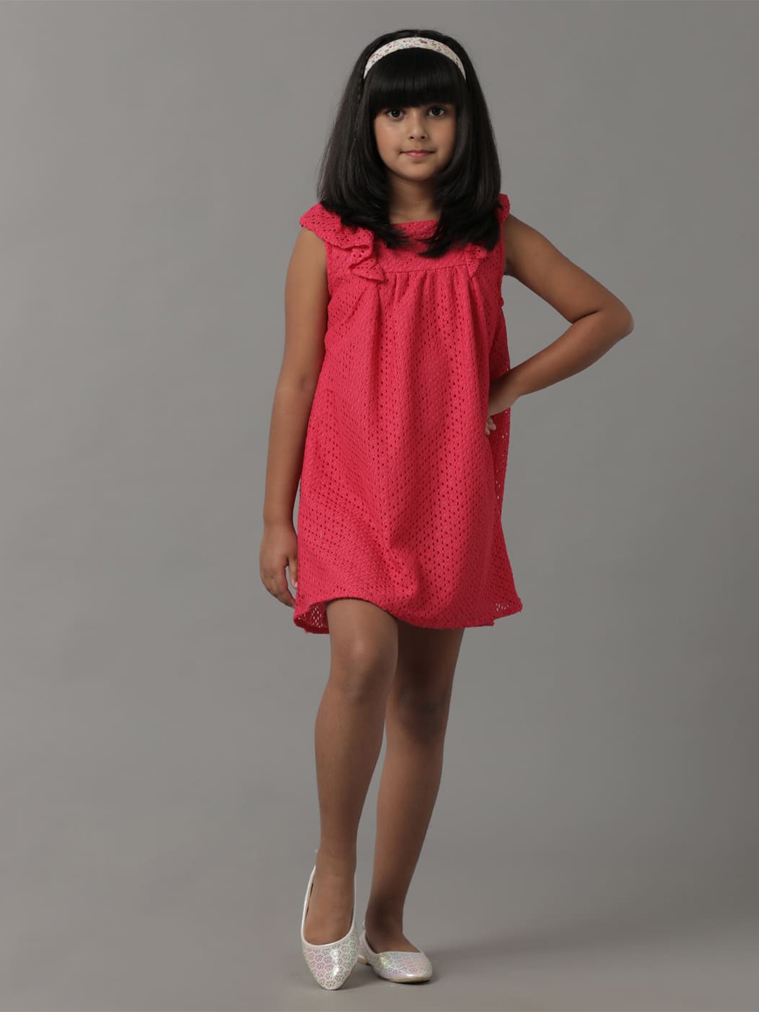 

UNDER FOURTEEN ONLY Girls Self Designed A-Line Dress, Pink