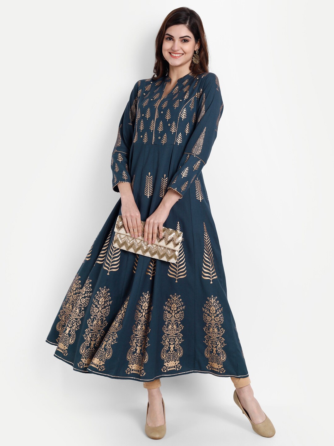 

SUTI Ethnic Motifs Printed Panelled Anarkali Kurta, Teal