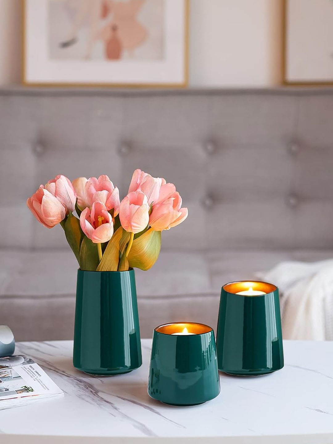 

Ekhasa Green 3 Pieces Ceramic Planter Jar Container