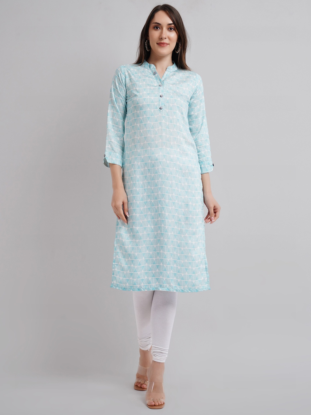 

NAVGYA Geometric Printed Pure Linen Straight Kurta, Blue