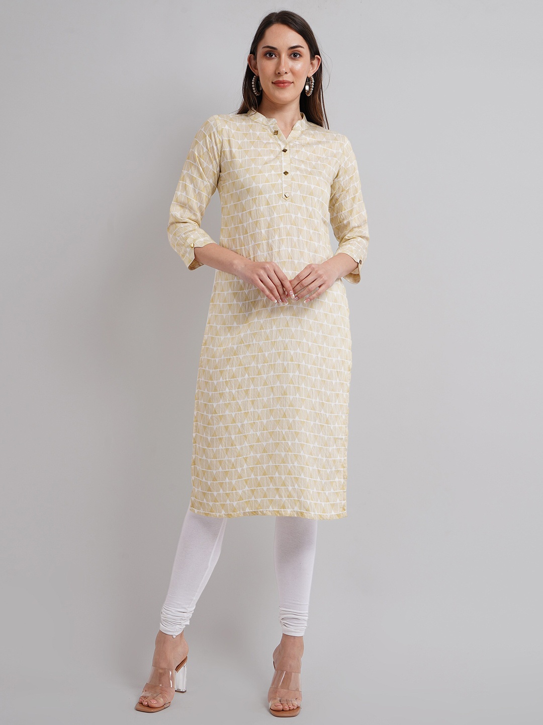 

NAVGYA Geometric Printed Pure Linen Straight Kurta, Yellow