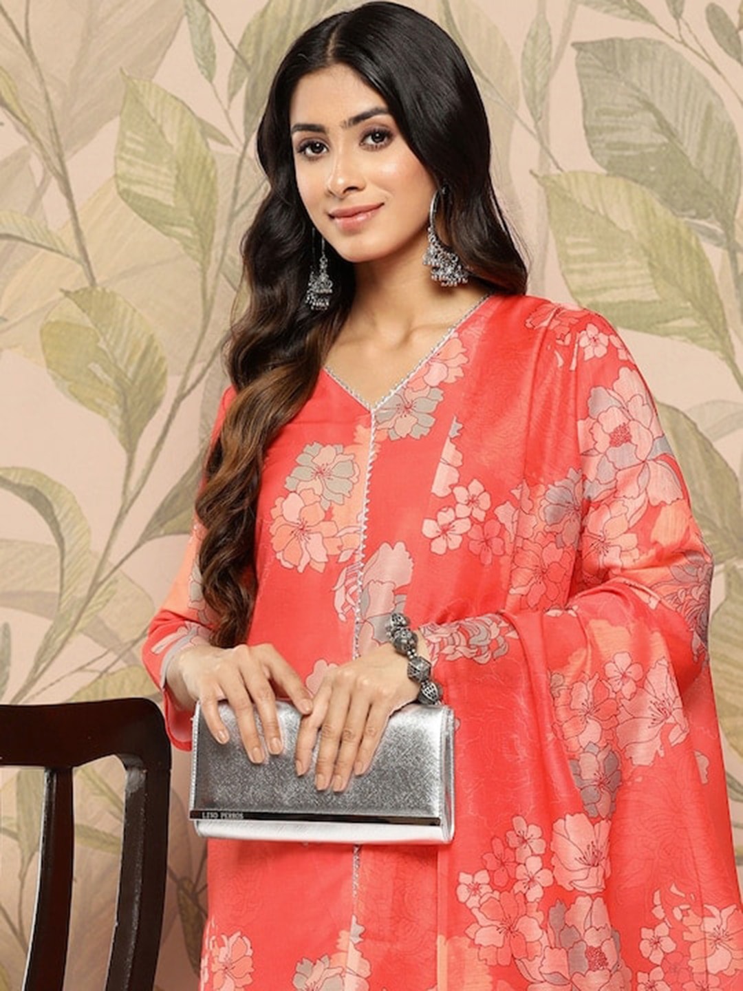 

Sangria Printed Pure Cotton Kurta Trousers & Dupatta Sets, Orange