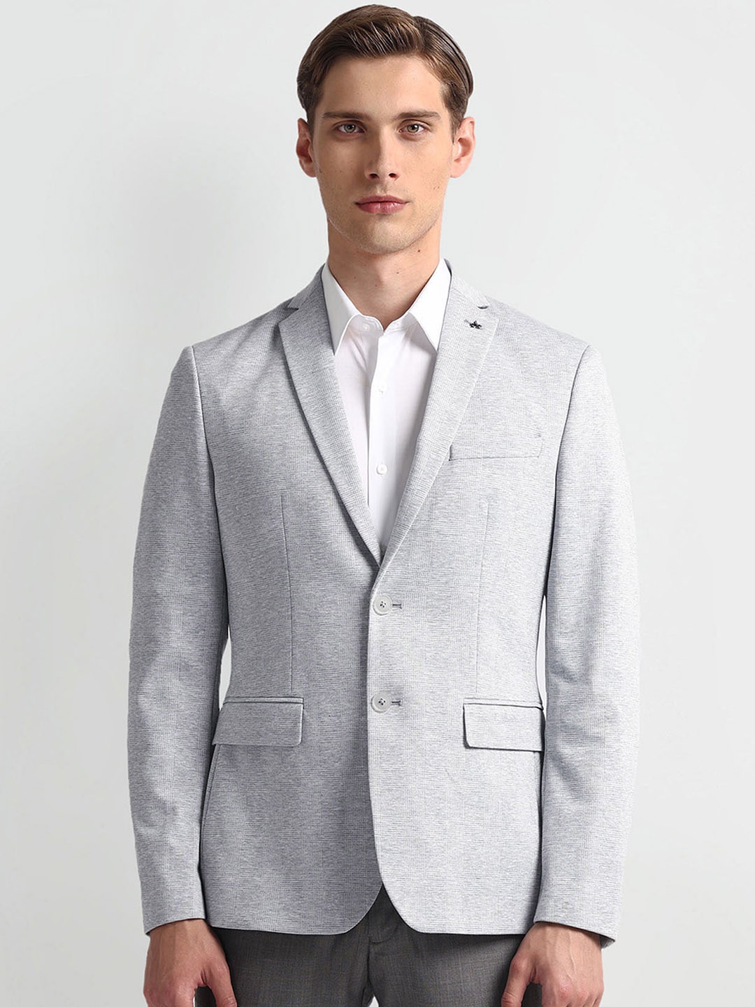 

Arrow Checked Slim-Fit Single Breasted Blazer, Grey
