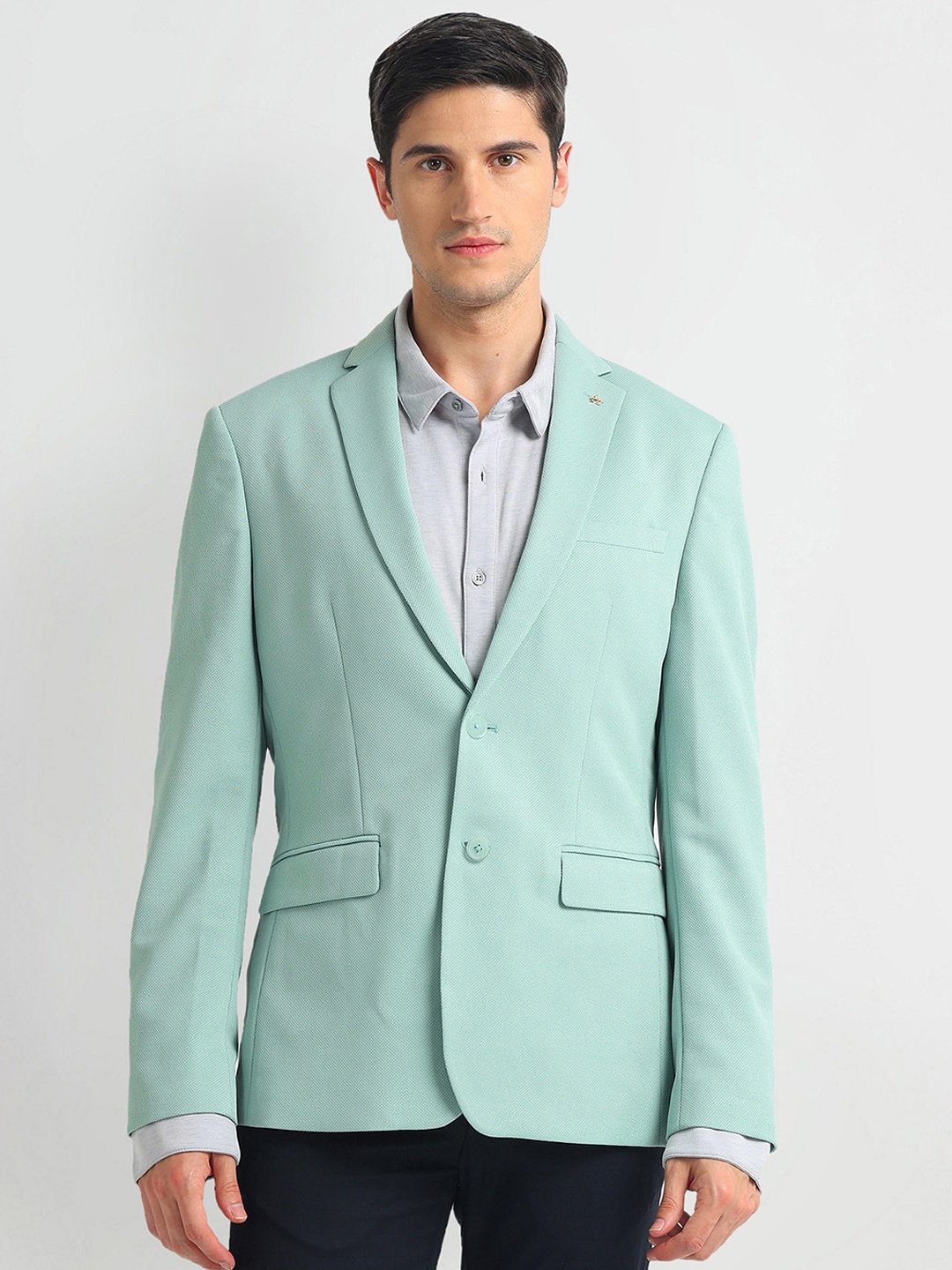 

Arrow Slim Fit Notched Lapel Single Breasted Knit Formal Blazer, Green