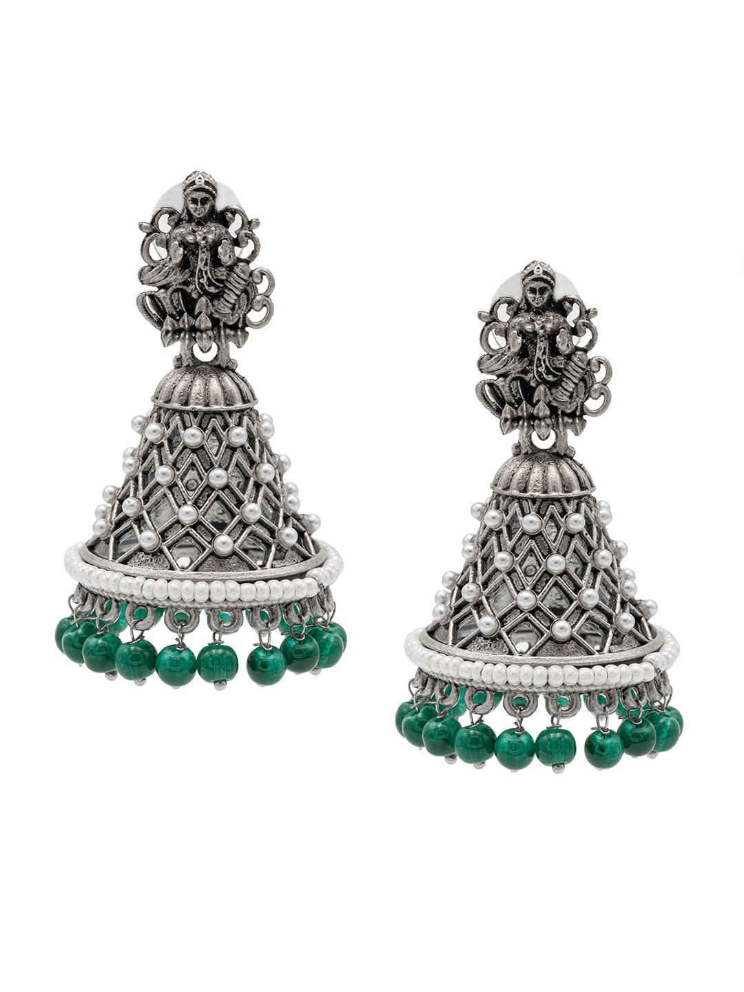 

Shining Jewel - By Shivansh Silver-Plated Oxidised Beaded Classic Jhumkas