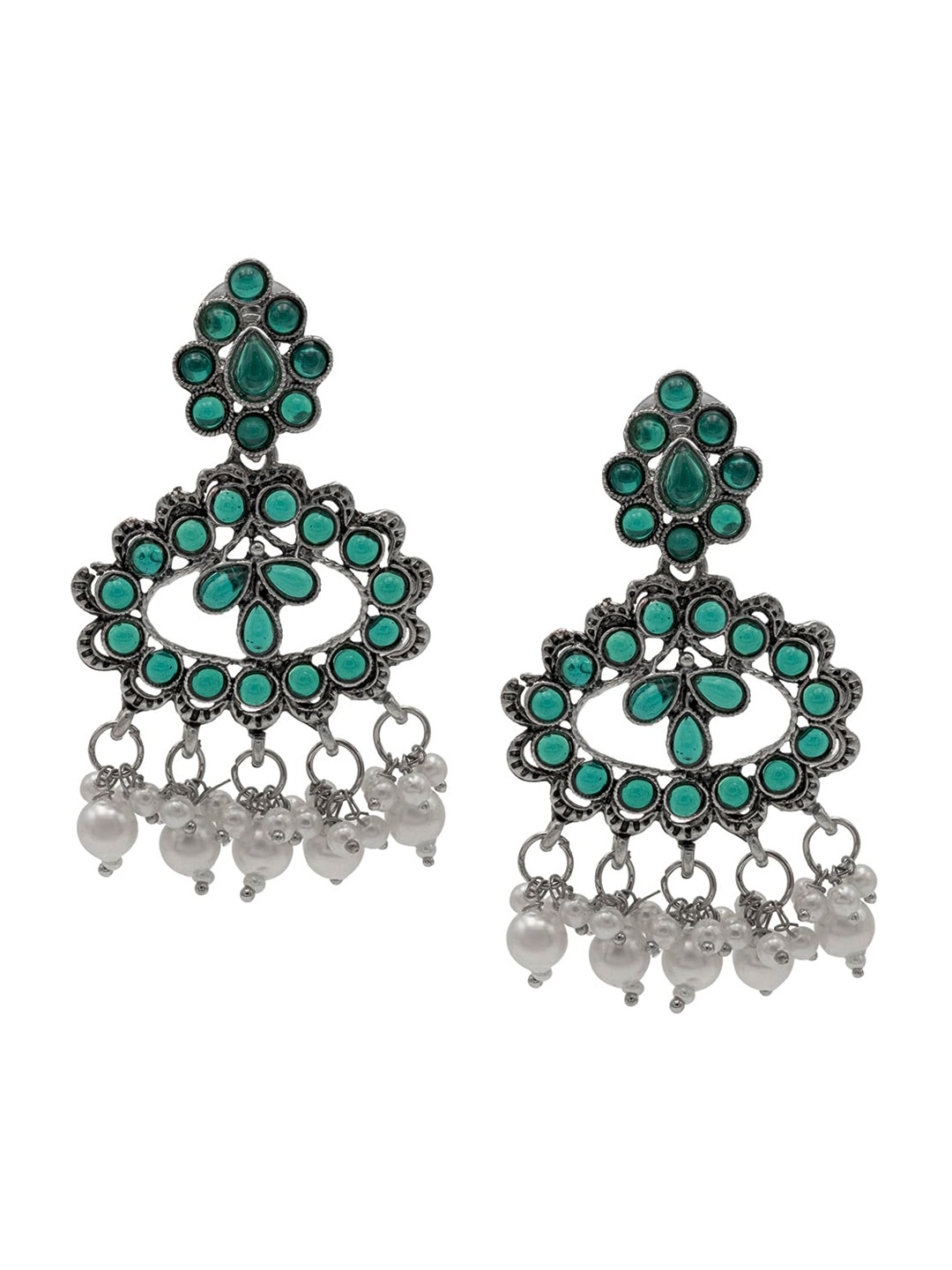 

Shining Jewel - By Shivansh Silver-Plated Oxidised Cubic Zirconia Beaded Drop Earrings