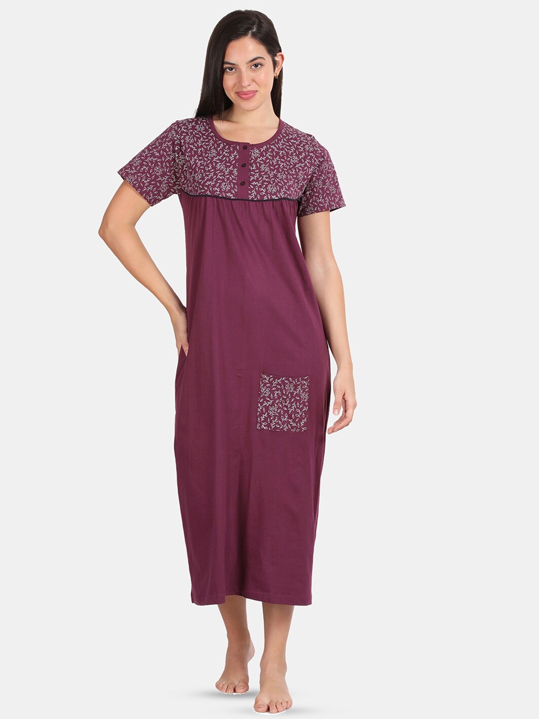 

Kryptic Floral Printed Pure Cotton Maxi Nightdress, Burgundy