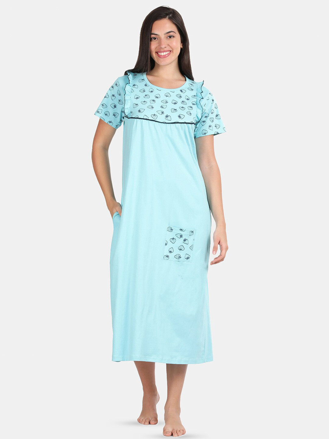 

Kryptic Floral Printed Pure Cotton Nightdress, Blue