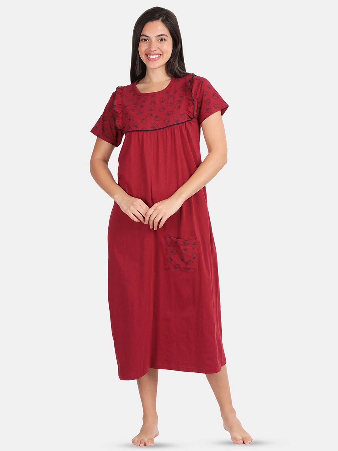 

Kryptic Conversational Printed Pure Cotton Maxi Nightdress, Maroon