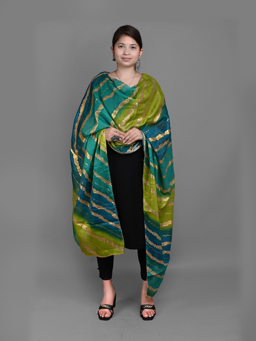 

Apratim Leheriya Printed Dupatta, Green