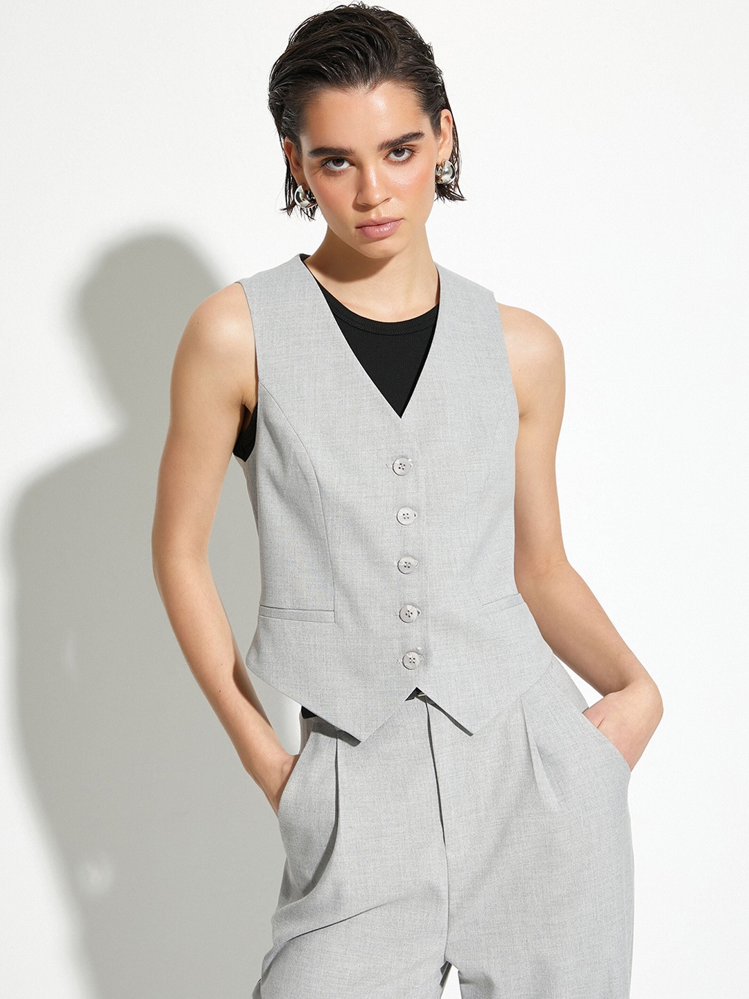 

Koton Sleeveless V-Neck Waistcoat, Grey