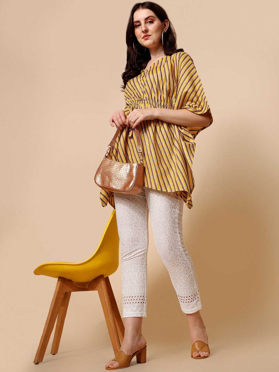 

NAINVISH Print Kimono Sleeve Top, Mustard