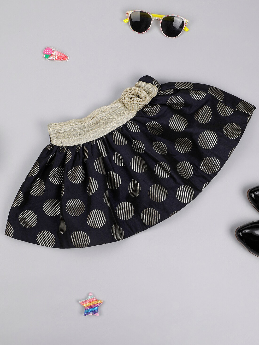 

One Friday Girls Abstract Printed Flared Knee-Length Skirt, Navy blue