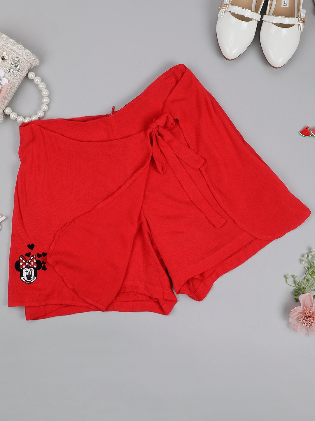 

One Friday Girls Pure Cotton Straight Mini Skort, Red