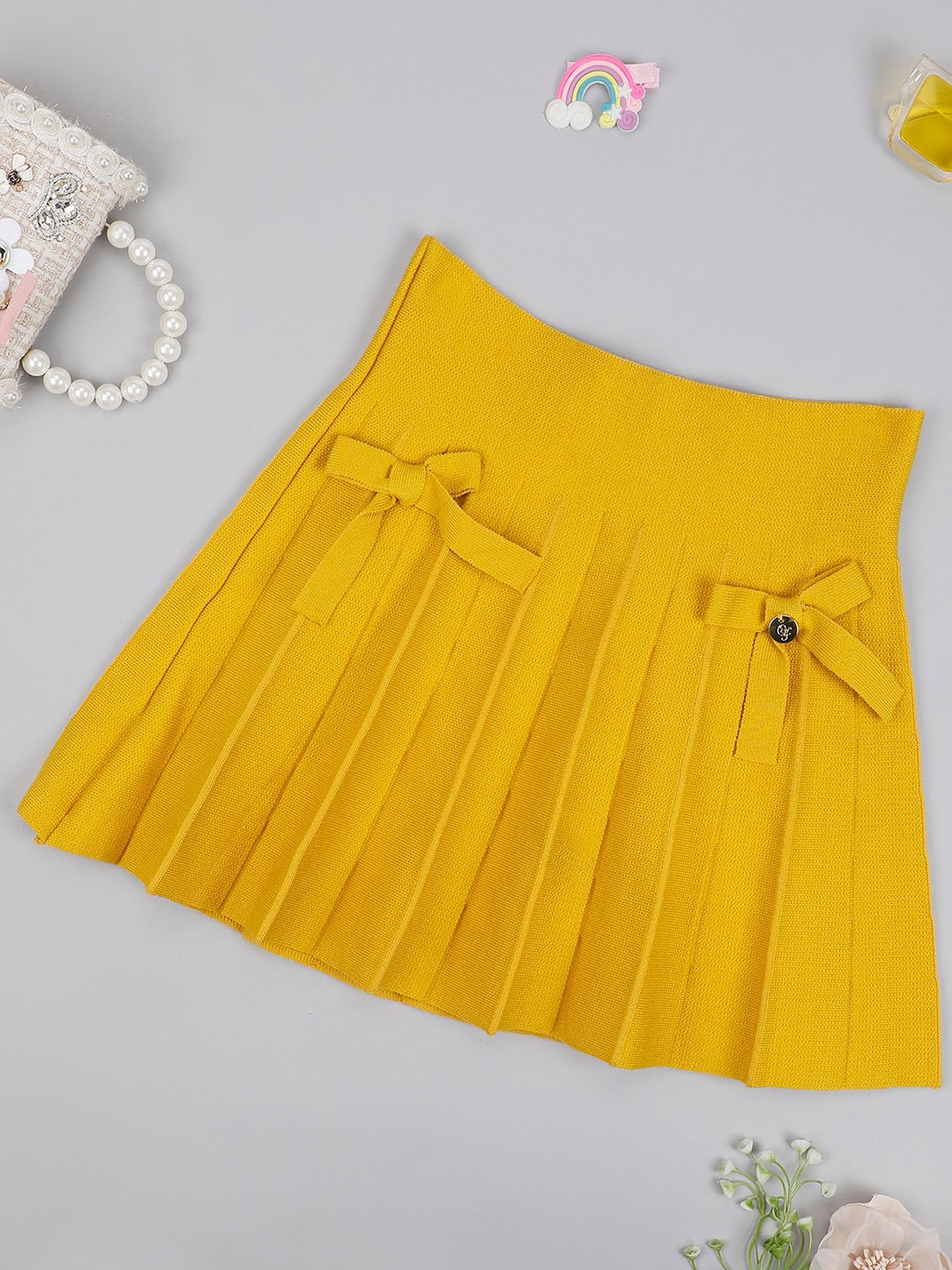 

One Friday Girls Pleated Flared Skirt, Yellow