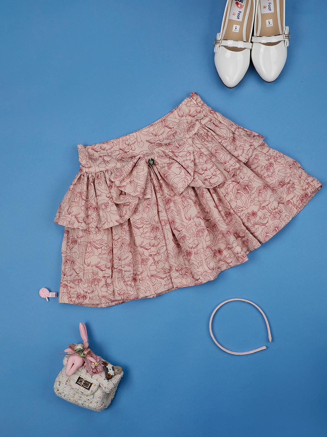 

One Friday Girls Floral Printed Flared Knee-Length Skirt, Pink