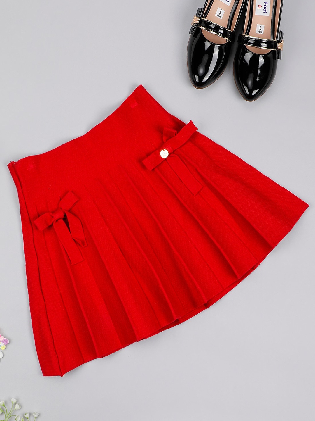 

One Friday Girls Pleated A-Line Knee Length Skirts, Red