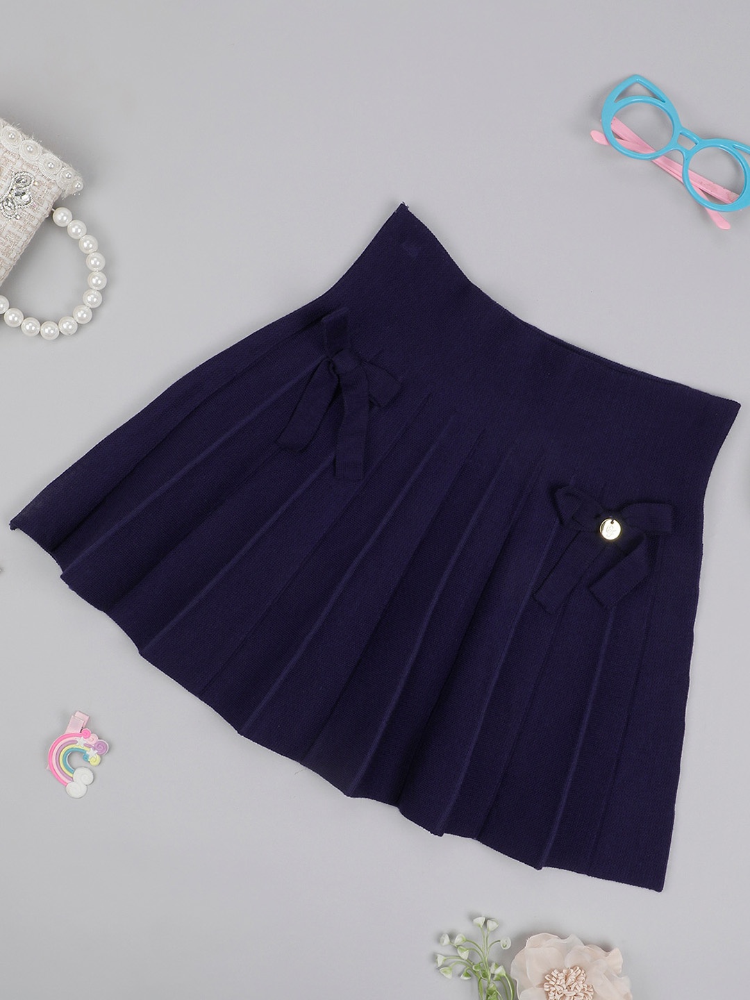 

One Friday Girls Flared Knee Length Skirt, Navy blue