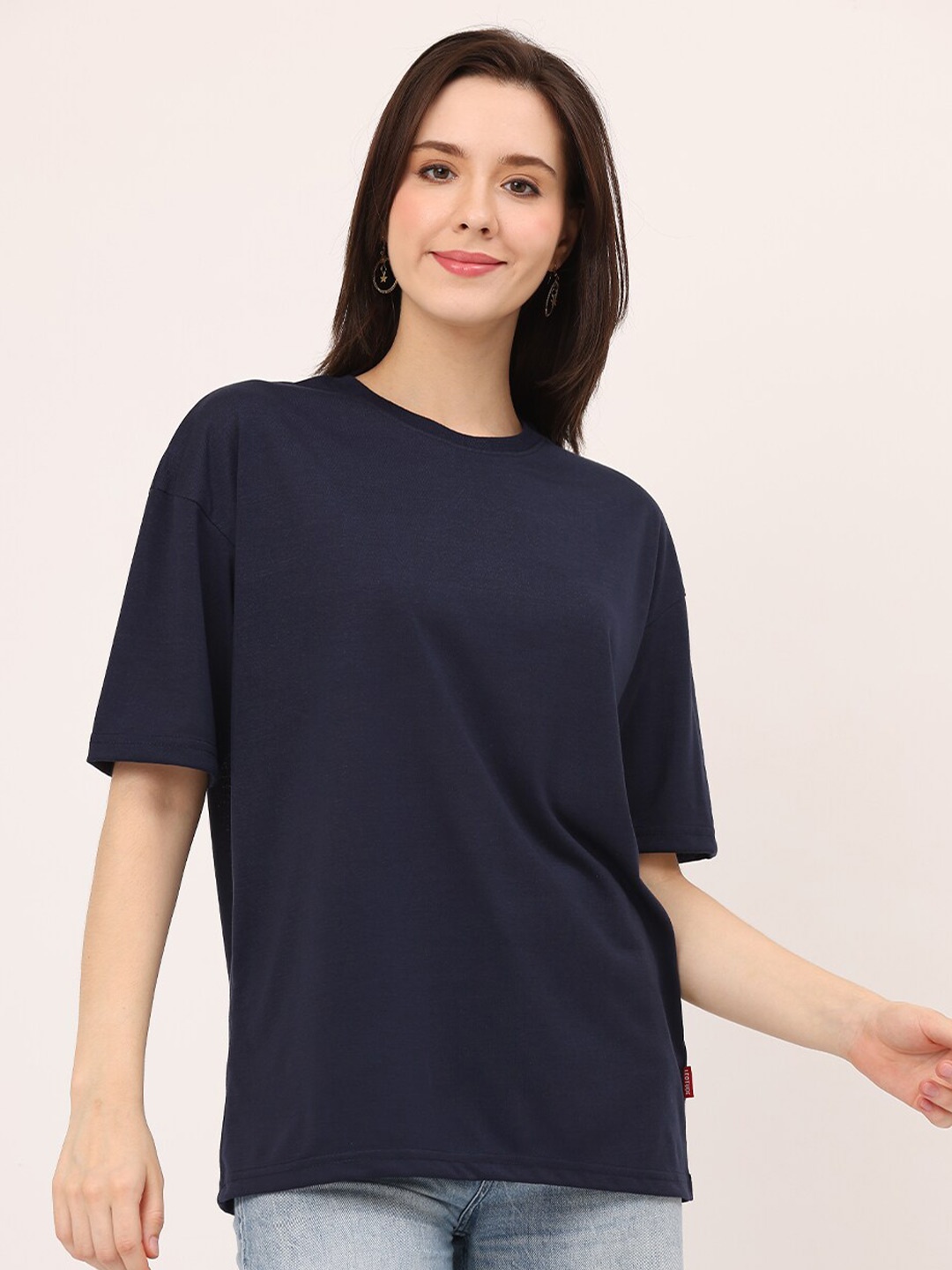 

Leotude Round Neck Drop-Shoulder Sleeves Oversized T-shirt, Navy blue