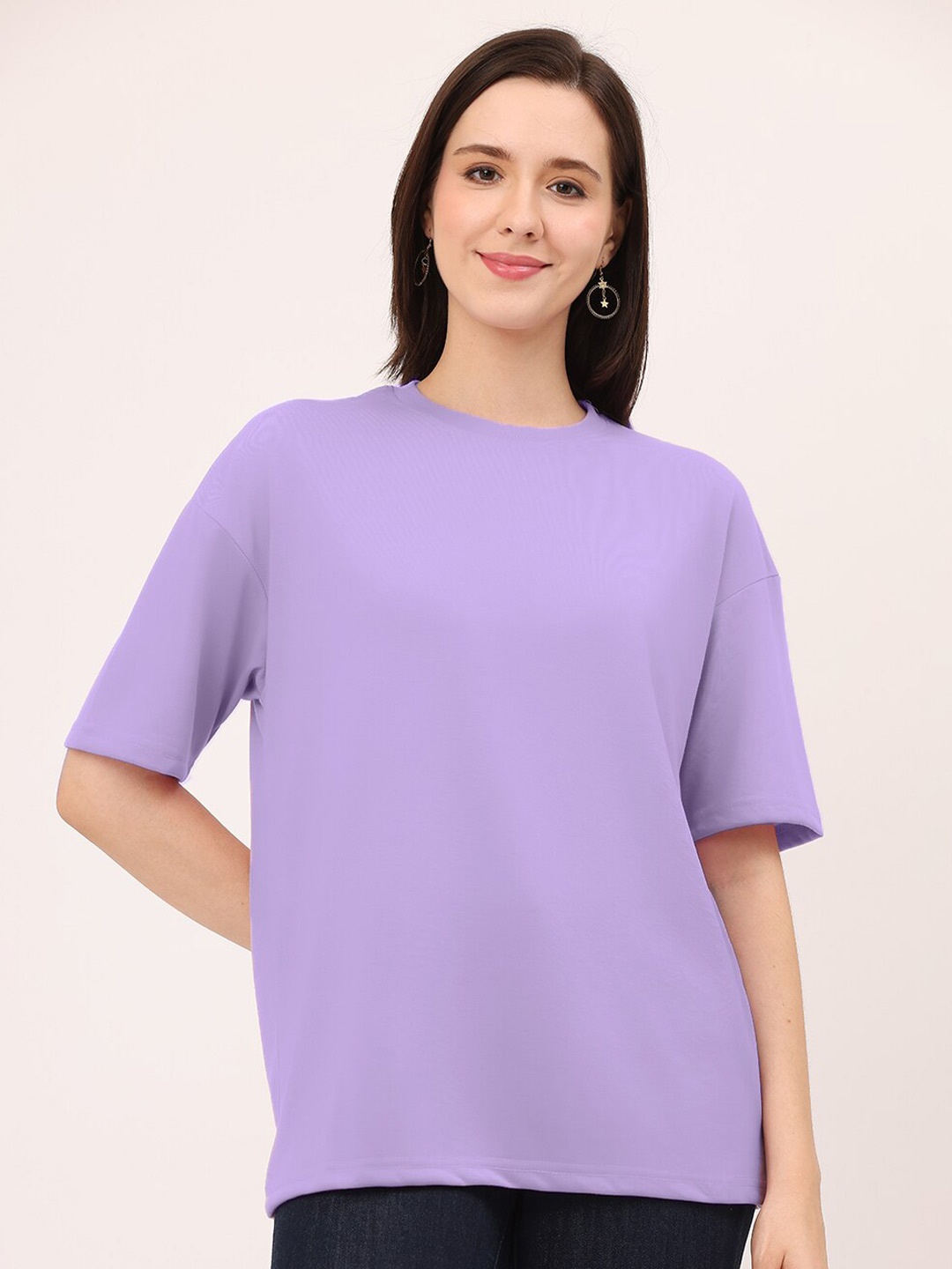 

Leotude Women Drop-Shoulder Sleeves Applique T-shirt, Purple