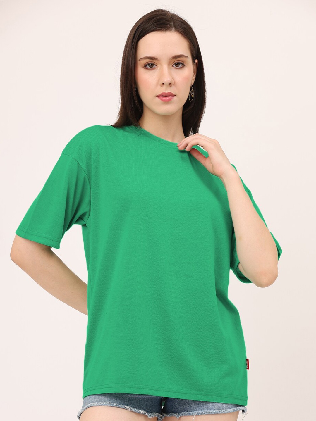 

Leotude Round Neck Drop-Shoulder Sleeves Oversized T-Shirt, Sea green