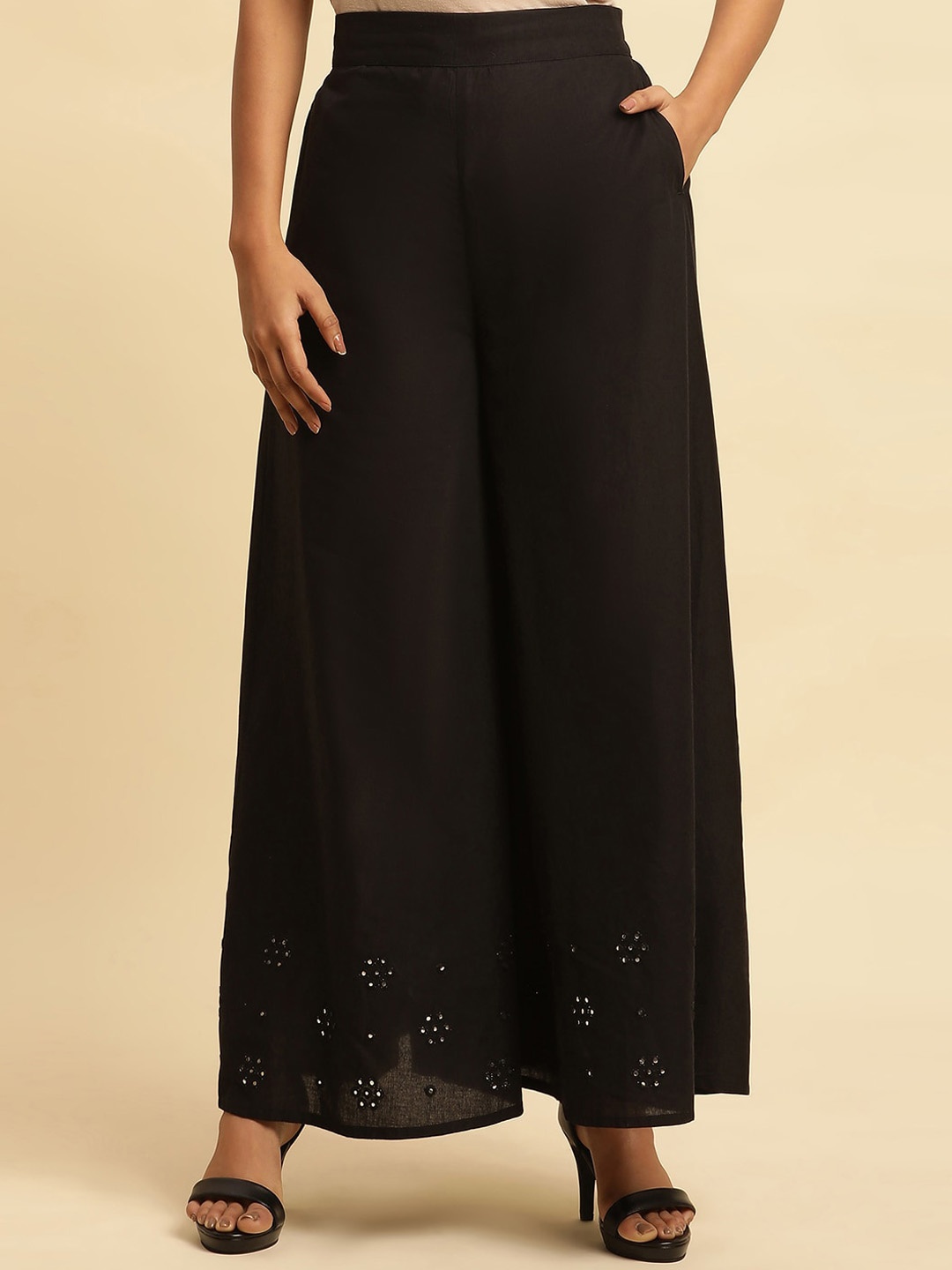 

W Women Black Flared Pure Cotton Parallel Trouser