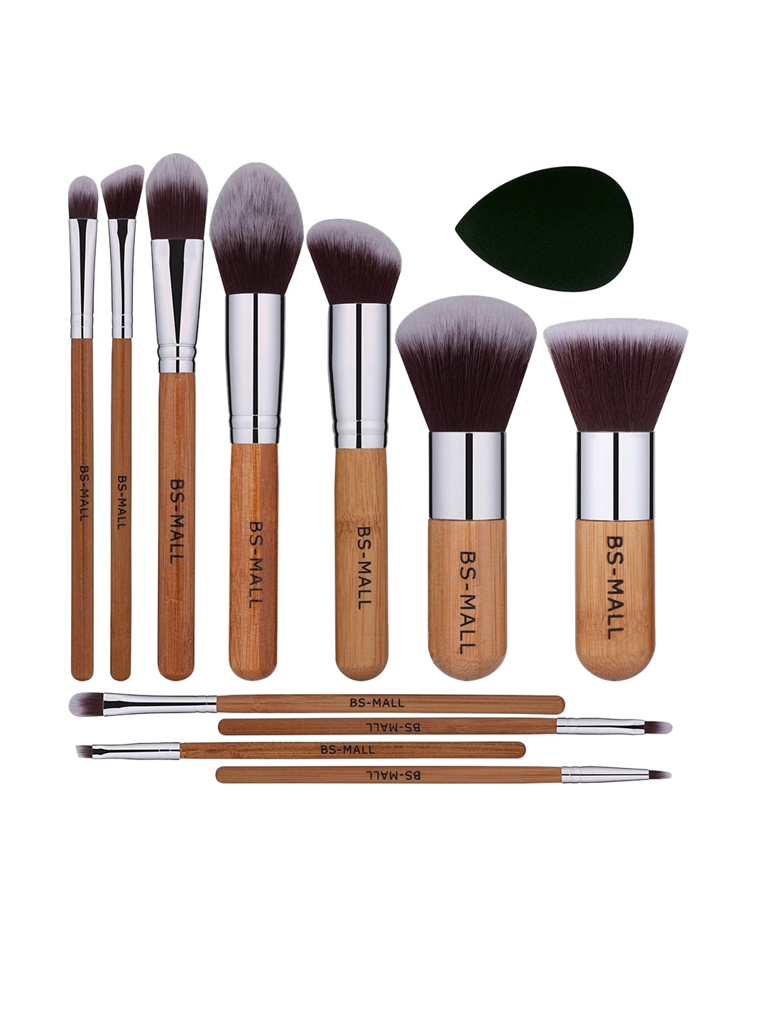 

BS-MALL Set Of 11 Makeup Brushes Set With Makeup Sponge, Brown