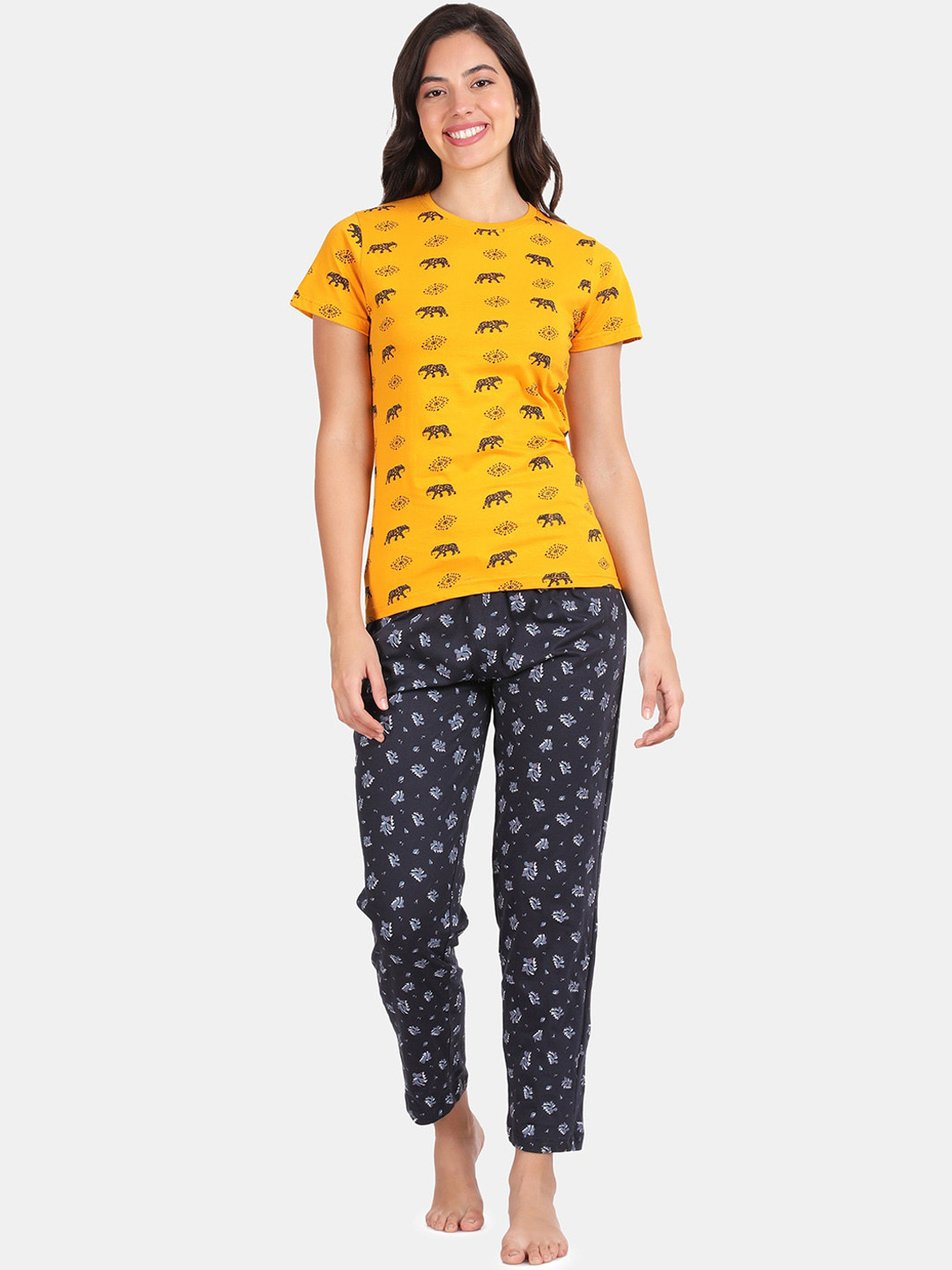 

Kryptic Conversational Printed Pure Cotton Night suit, Mustard