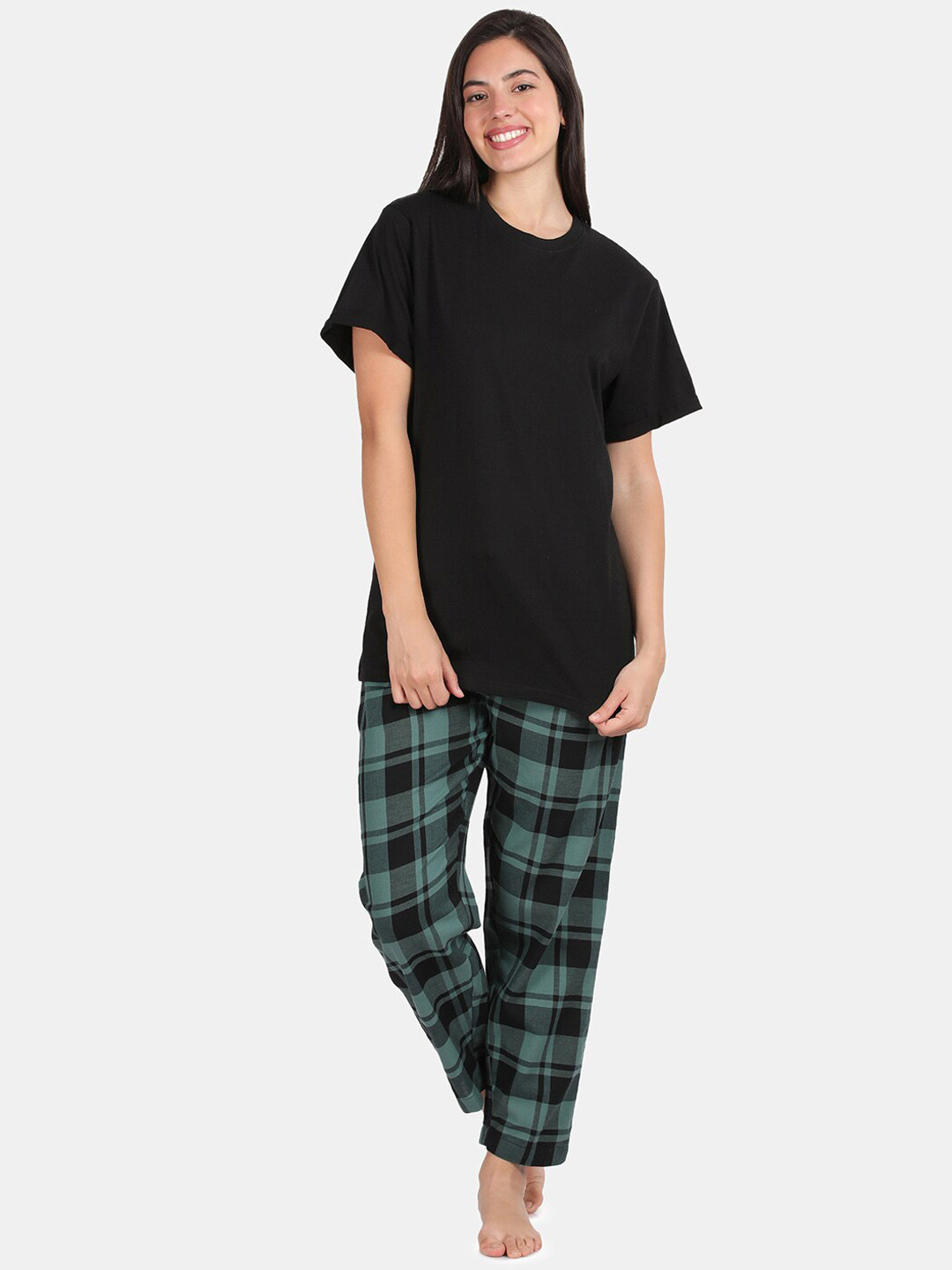 

Kryptic Round Neck Pure Cotton Night suit, Black