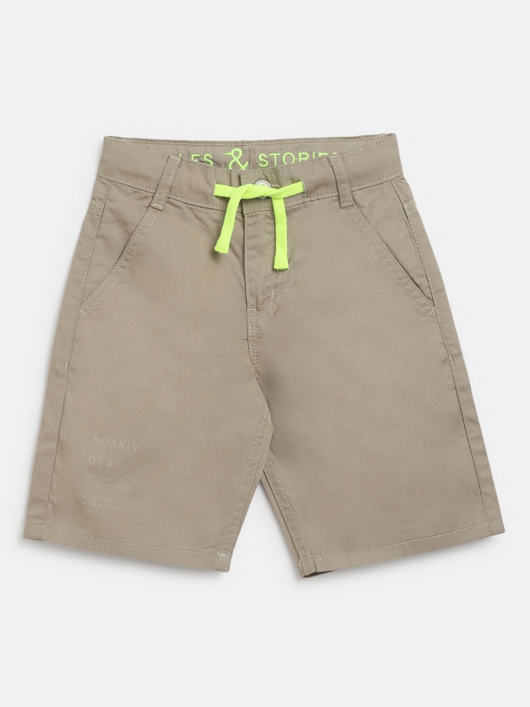 

TALES & STORIES Boys Cotton Mid-Rise Regular Fit Shorts, Khaki