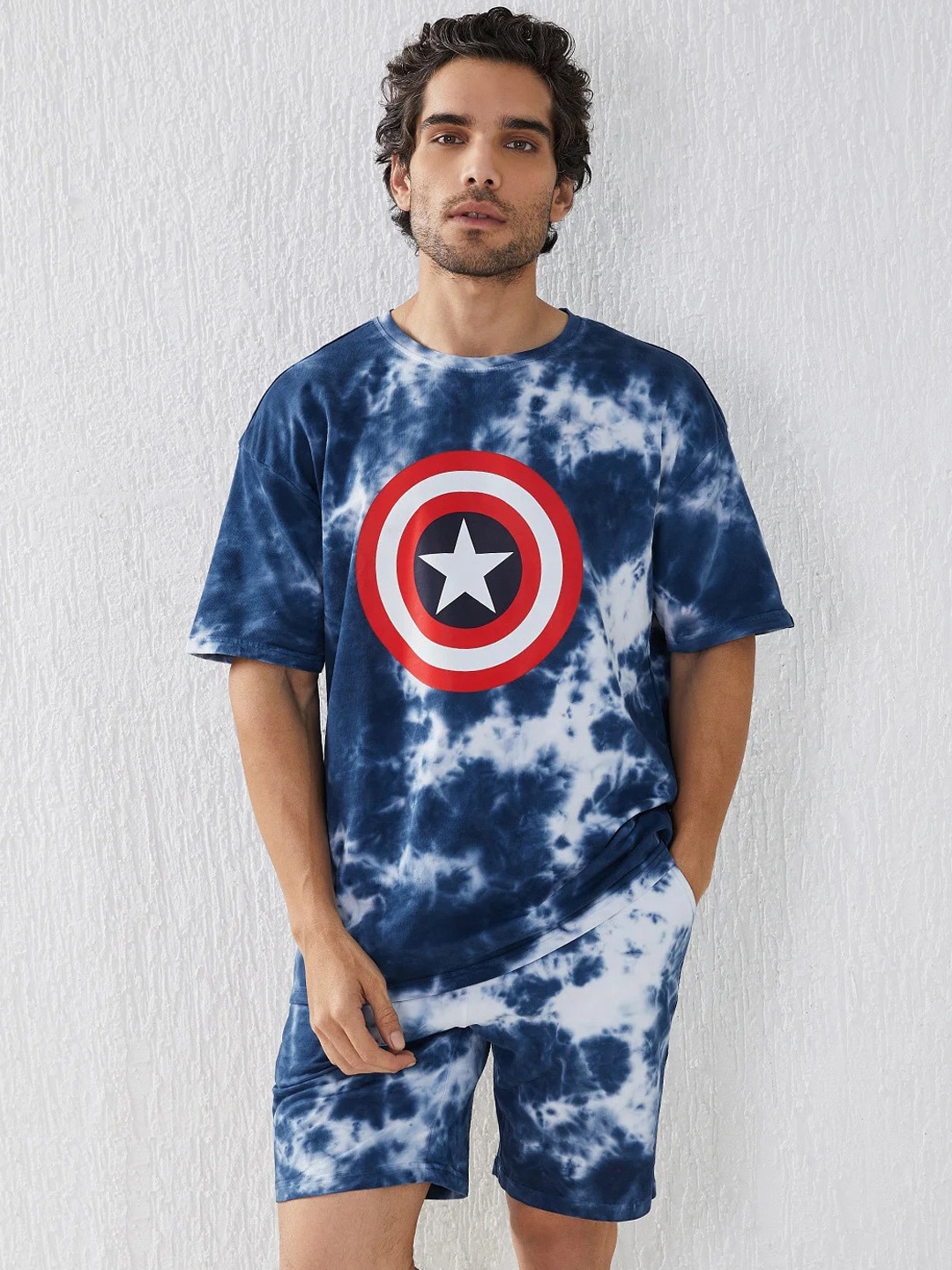 

Zombom Tie & Dye Pure Cotton T-Shirt With Shorts, Blue