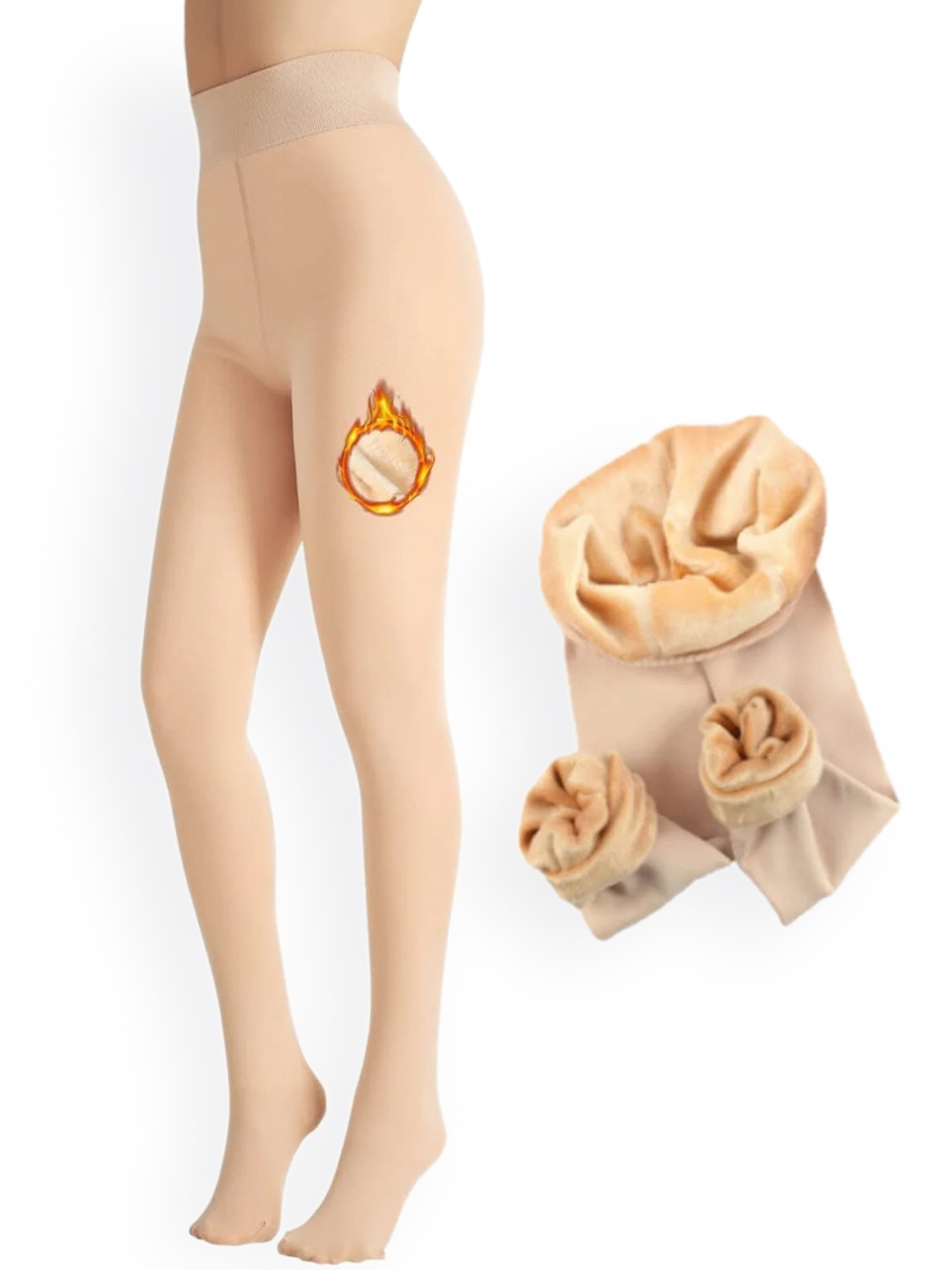 

FIMBUL Woollen Thermal Soft Stretchy High-Rise Fur Fleece Stockings, Nude