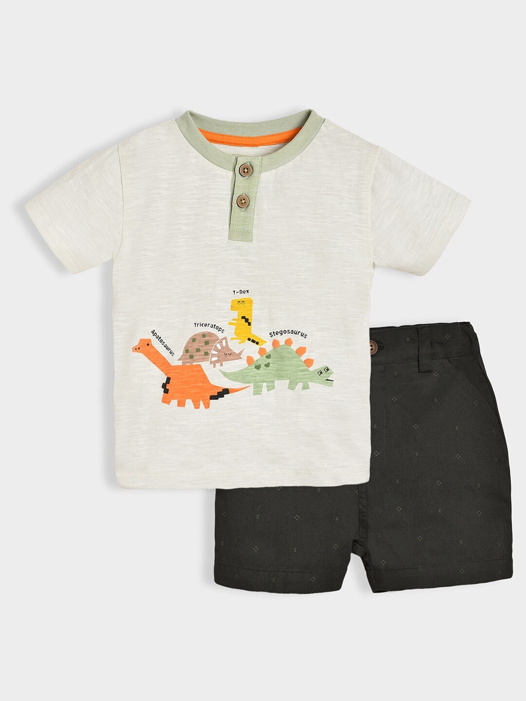 

MiArcus Boys Printed Pure Cotton T-shirt with Shorts, Cream
