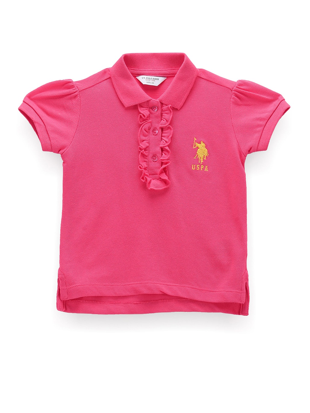 

U.S. Polo Assn. Kids Girls Polo Collar Ruffled Pure Cotton T-shirt, Pink