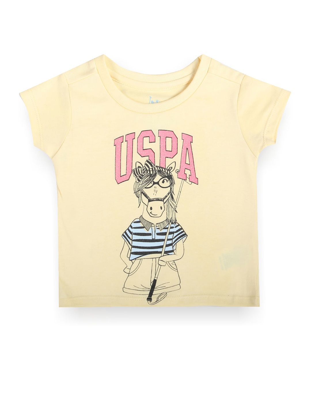 

U.S. Polo Assn. Kids Girls Graphic Printed Pure Cotton T-shirt, Yellow