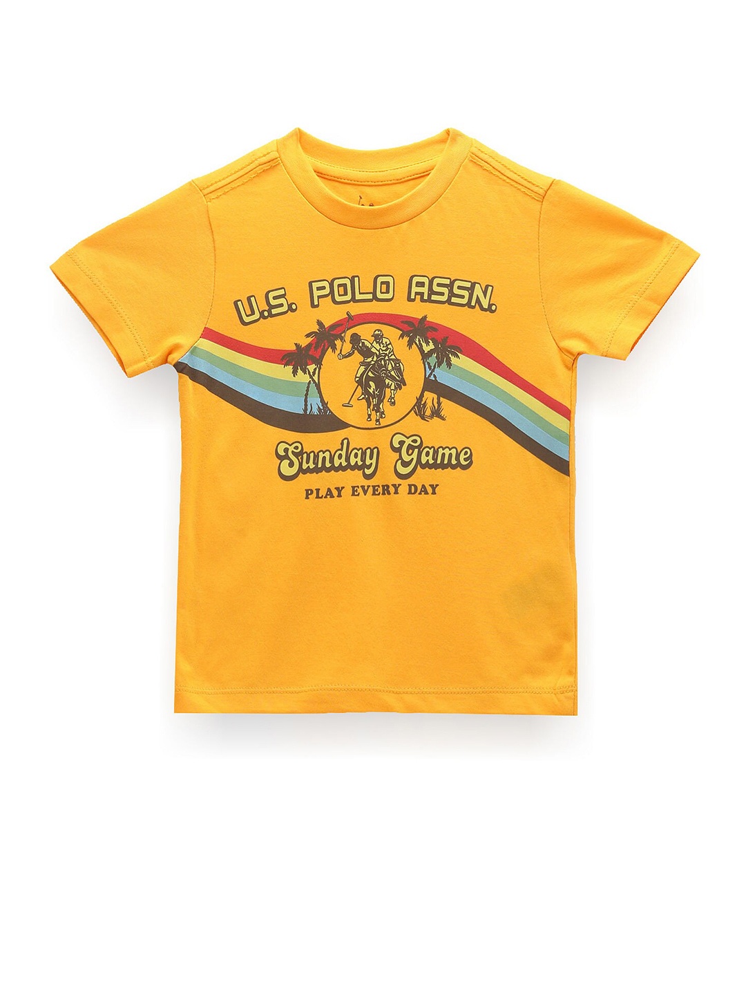 

U.S. Polo Assn. Kids Boys Brand Logo Printed Pure Cotton T-shirt, Yellow
