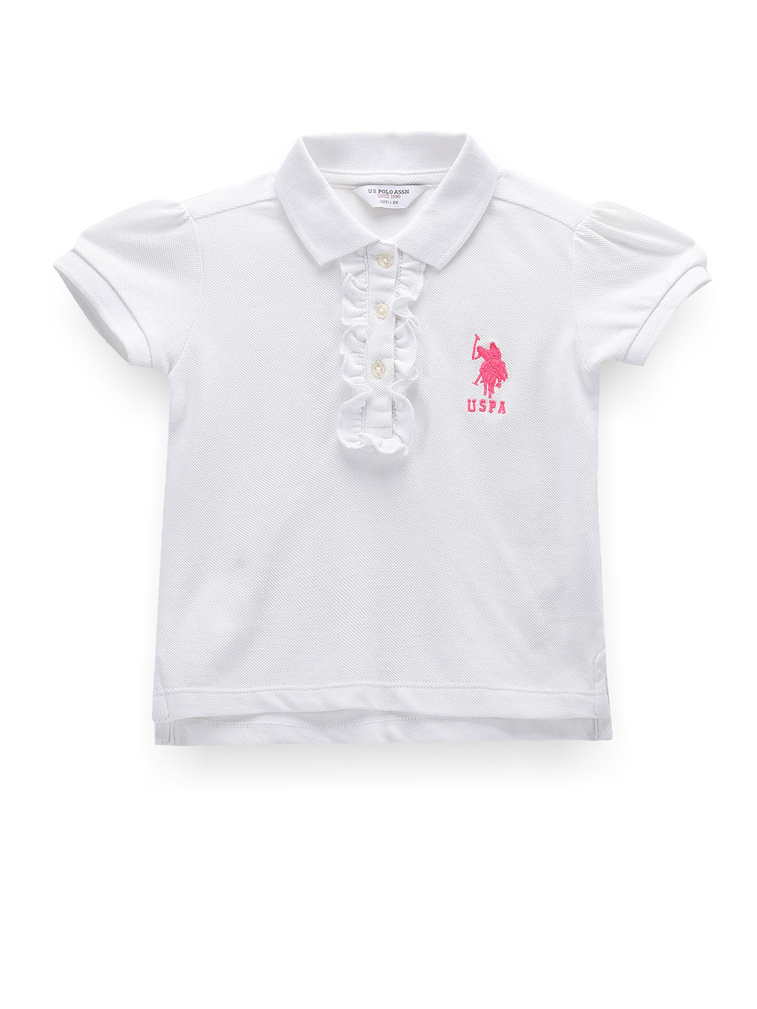 

U.S. Polo Assn. Kids Infant Girls Polo Collar Ruffles Cotton T-shirt, White
